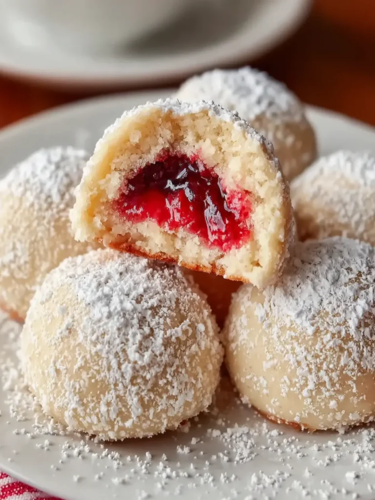 Raspberry Filled Almond Snowball Cookies First Image
