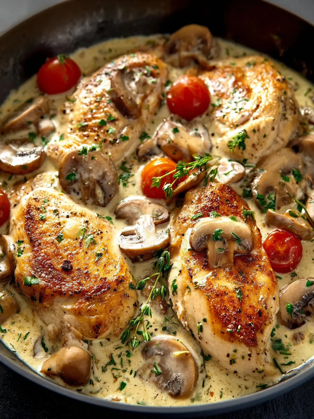 Easy Creamy Chicken and Mushroom Skillet First Image